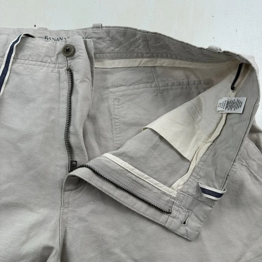 Y2K Banana Republic Linen Cotton Relaxed Pants Men 36x32 Lightweight Tan‎ Loose